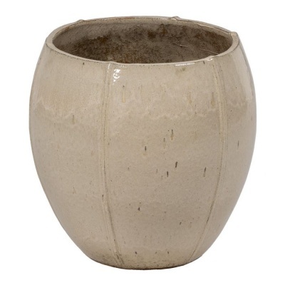 Vaso cerâmico bege arredondado com acabamento brilhante