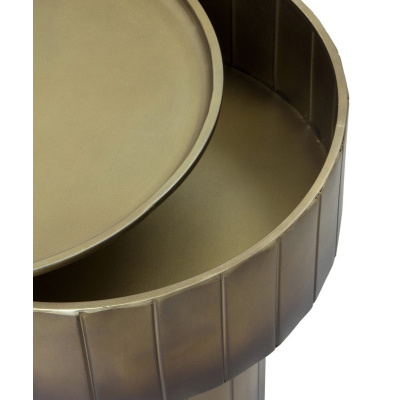 Mesa auxiliar metálica redonda bronze com textura e sulcos verticais