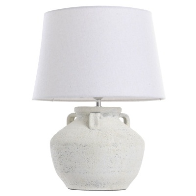 Lâmpada de mesa com base cerâmica branca e abajur branco