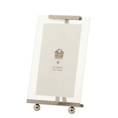 Moldura de fotografia em vidro com suporte metálico prateado