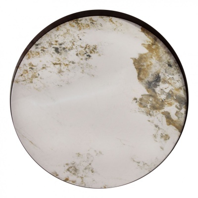 Prato redondo com padrão marmoreado beige e castanho com borda castanha