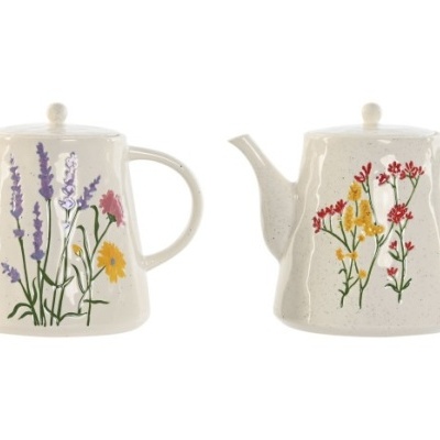 Dois bules de cerâmica branca com flores coloridas pintadas à mão