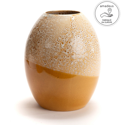 Vaso cerâmico castanho com textura espumosa e selo amadeus FABRIQUÉ EN EUROPE