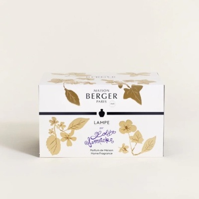 Caixa branca de fragrância para casa com design floral dourado e texto em francês.