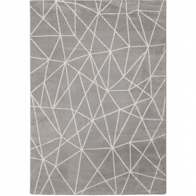 Tapete cinzento com padrão geométrico branco