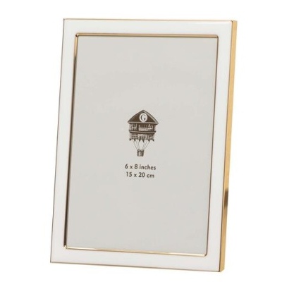 Moldura de fotografia retangular branca com borda dourada