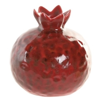 Objeto decorativo em forma de romã vermelha de cerâmica vidrada