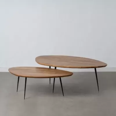 Mesa de centro dupla em madeira com pernas metálicas pretas