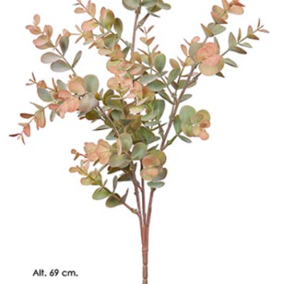 Ramo artificial com folhas verdes e rosa pálido de 69 cm