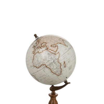 Globo terrestre decorativo com base de madeira castanha