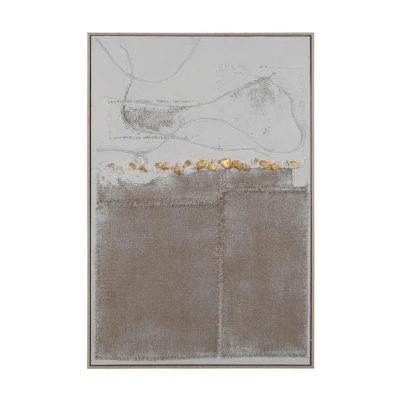 quadro decorativo abstrato com moldura dourada e tons cinza e dourado