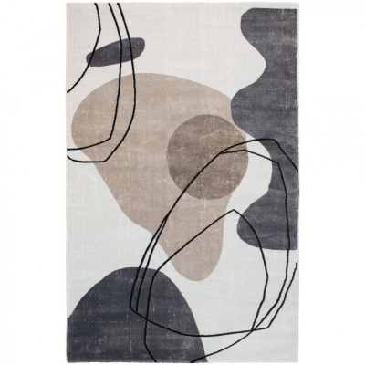 Tapete com padrões abstratos em tons neutros e linhas pretas curvas