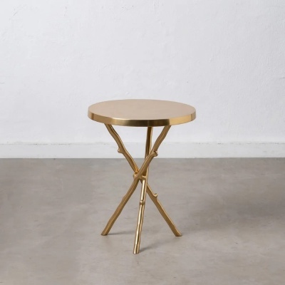 Mesa redonda pequena dourada com pernas estilo ramos