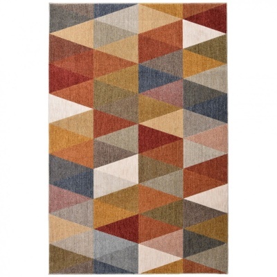 Tapete geométrico colorido com triângulos em tons terra e azul