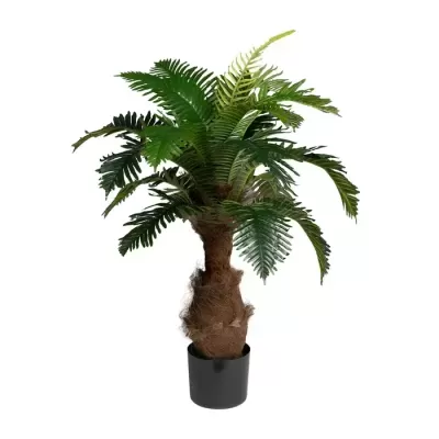 Planta artificial com folhas verdes e vaso preto