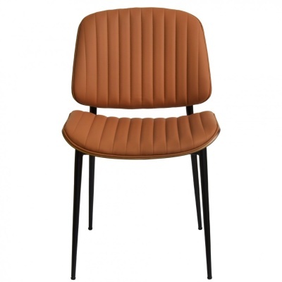 Cadeira castanha estofada com pernas pretas