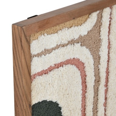 Tapete ou quadro texturizado com moldura de madeira e padrão abstrato colorido