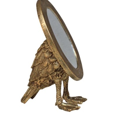 Espelho decorativo dourado com base em forma de pássaro