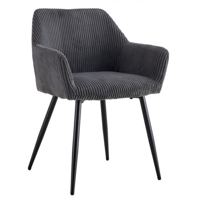 Cadeira cinzenta escura com pernas pretas e estofamento canelado