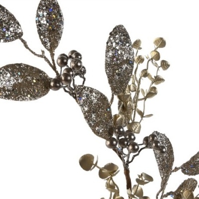 Ramo decorativo com folhas pretas e douradas com glitter