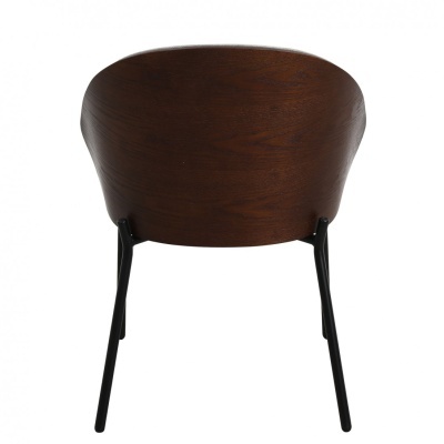 Cadeira de madeira castanha com pernas negras vista de trás