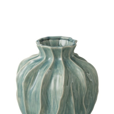 Vaso de cerâmica azul ondulado com acabamento vidrado