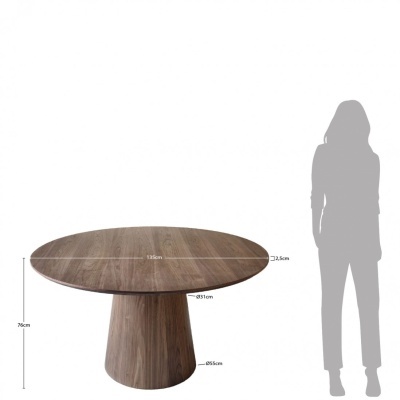 Mesa redonda de madeira com base cónica em padrão madeira clara