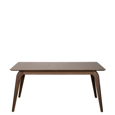 Mesa de jantar retangular em madeira castanha escura com pernas curvas