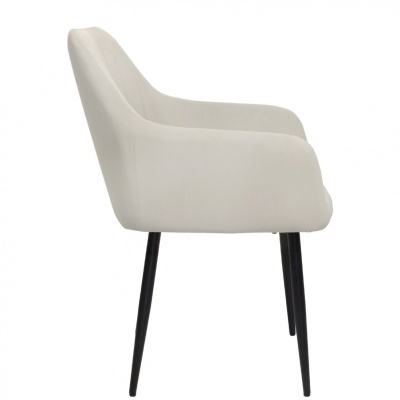 Cadeira estofada bege com pernas pretas