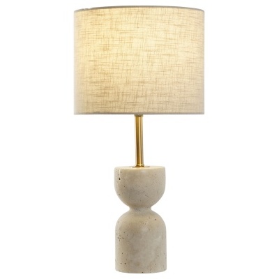 Lâmpada de mesa com base de pedra clara e abajur bege