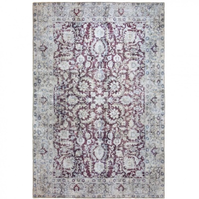 Tapete retangular com padrão floral em vinho, branco e cinza
