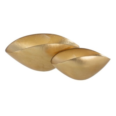 Duas tigelas decorativas douradas de metal, textura lisa