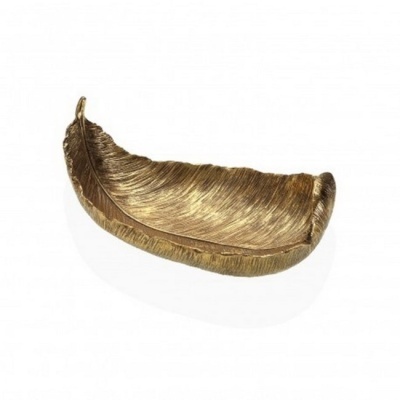 Prato decorativo dourado em forma de pena