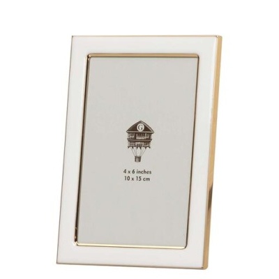 Moldura de fotografia branca com borda dourada