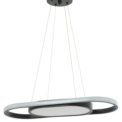 Candeeiro de teto pendente moderno com estrutura circular preta e difusor branco