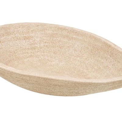 Tigela oval grande bege com superfície texturizada