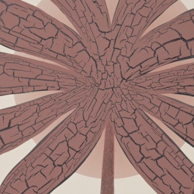 Decoração de parede em forma de flor com pétalas castanhas e textura rachada