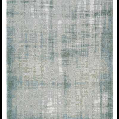 Tapete retangular cinza e azul com padrão abstrato