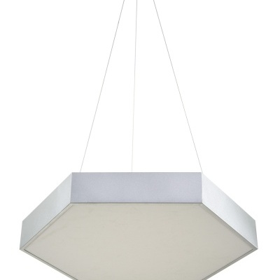 Lustre suspenso hexagonal prateado com difusor branco