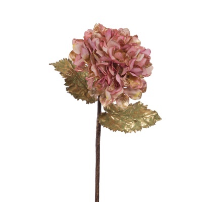 Flor artificial rosa com folhas douradas