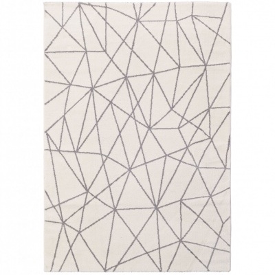 Tapete branco com padrão geométrico cinzento