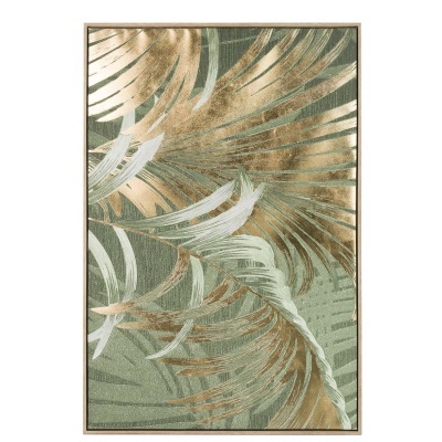 quadro decorativo com folhas douradas e verdes