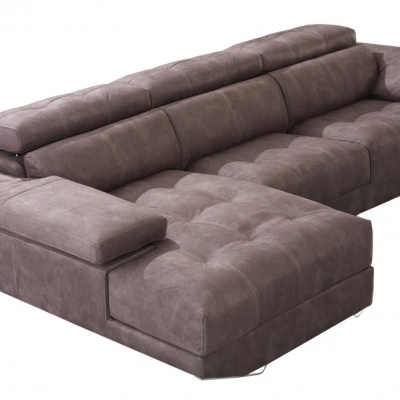 sofa chaise longue cinza com estofado acolchoado