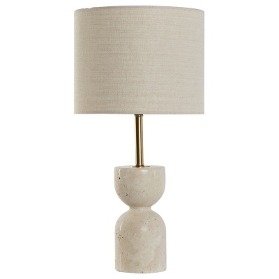 Lâmpada de mesa com base em pedra branca e cúpula bege