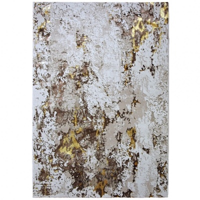 Tapete abstrato em branco, bege, castanho e dourado com padrão desgastado