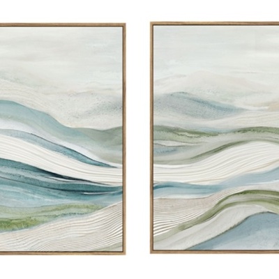 Dois quadros decorativos abstratos com tons de azul e verde