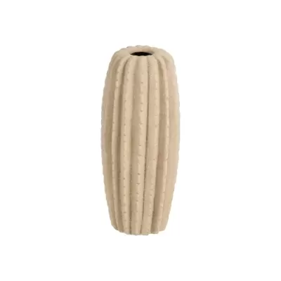 Vaso decorativo alto bege claro com textura de sulcos verticais