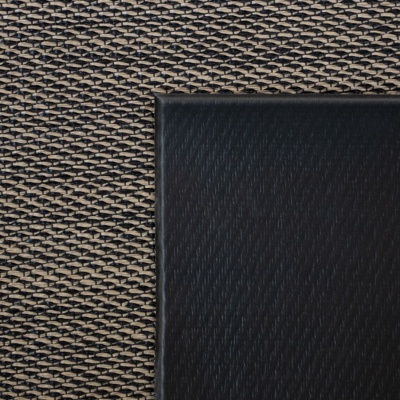 Carteira ou agenda de couro preto com textura em tecido cinza e preto