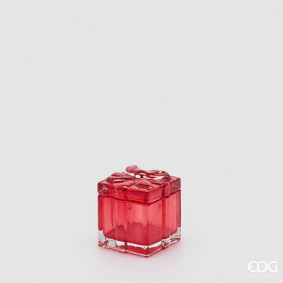 Pote quadrado vermelho em vidro com tampa decorativa laço