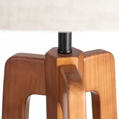 Base de candeeiro de madeira polida com detalhe metálico preto